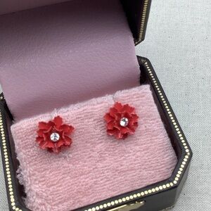 Juicy Couture Red Enamel Flowers Silver  Stud Earrings